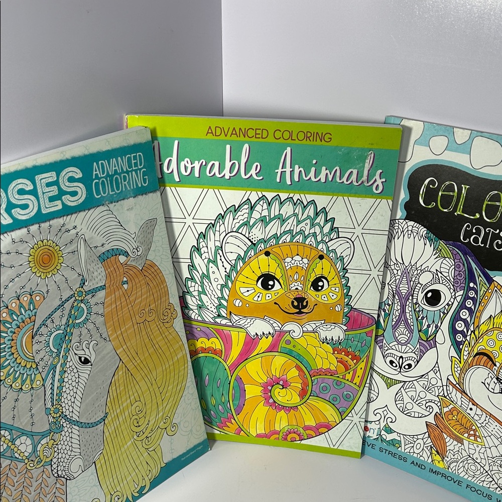 Adorable Animals Advanced Coloring Books set of 3